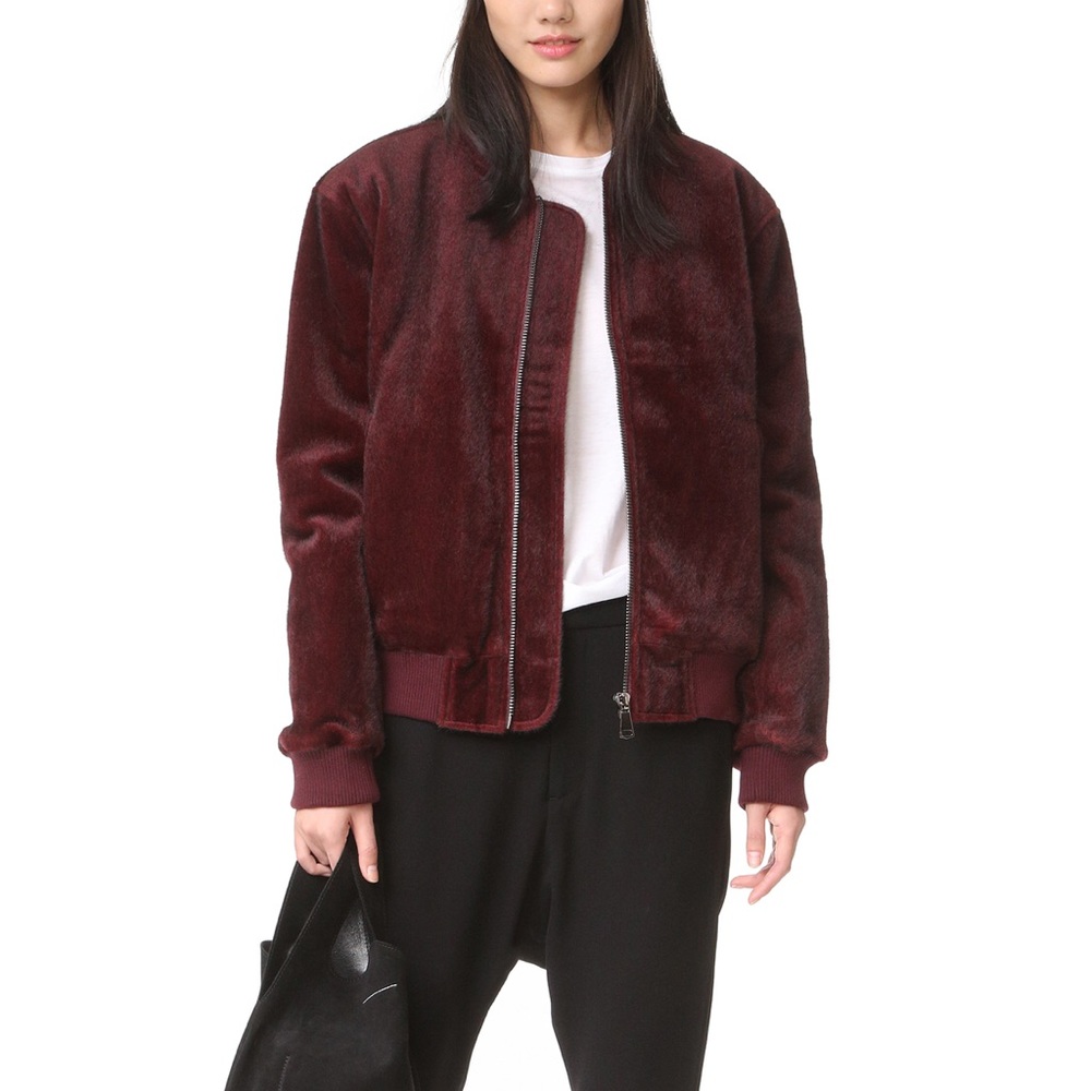 JOA faux fur burgundy bomber jacket